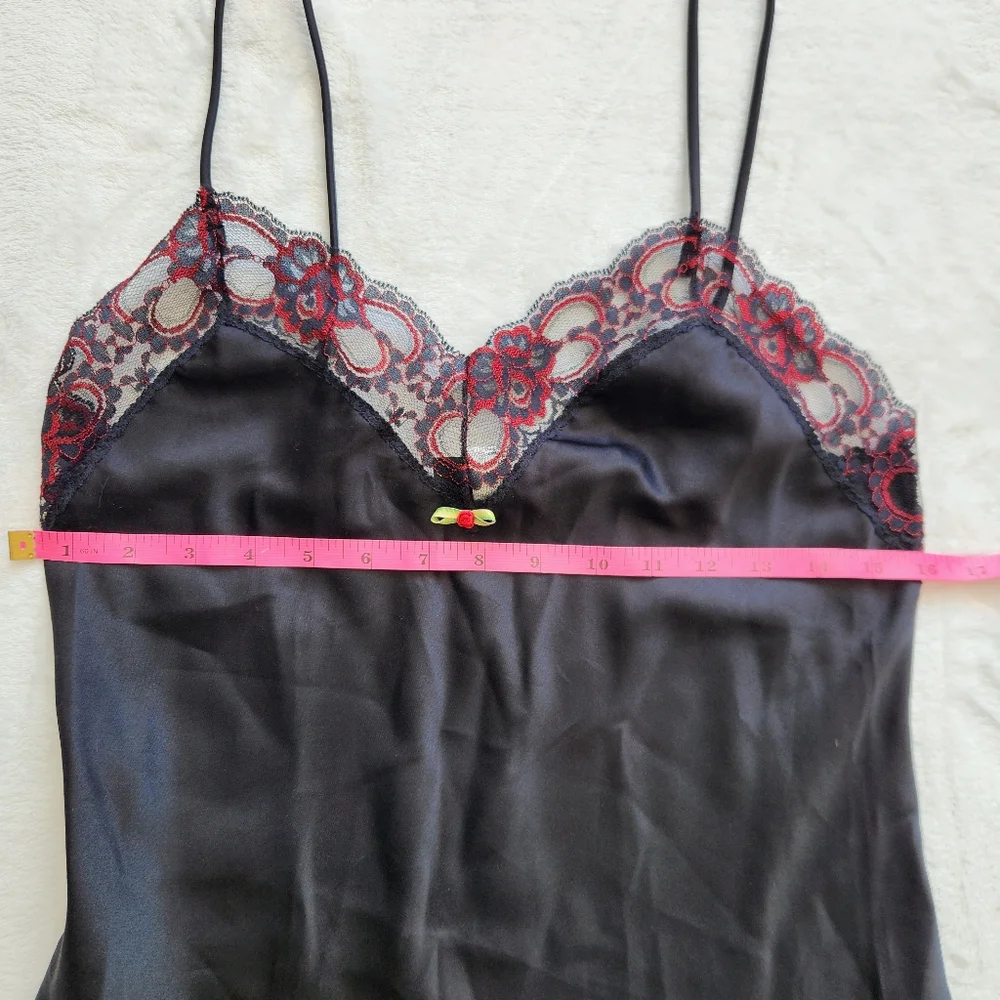 The International Boutique slip dress nightgown Black Red Lace USA Sm 34